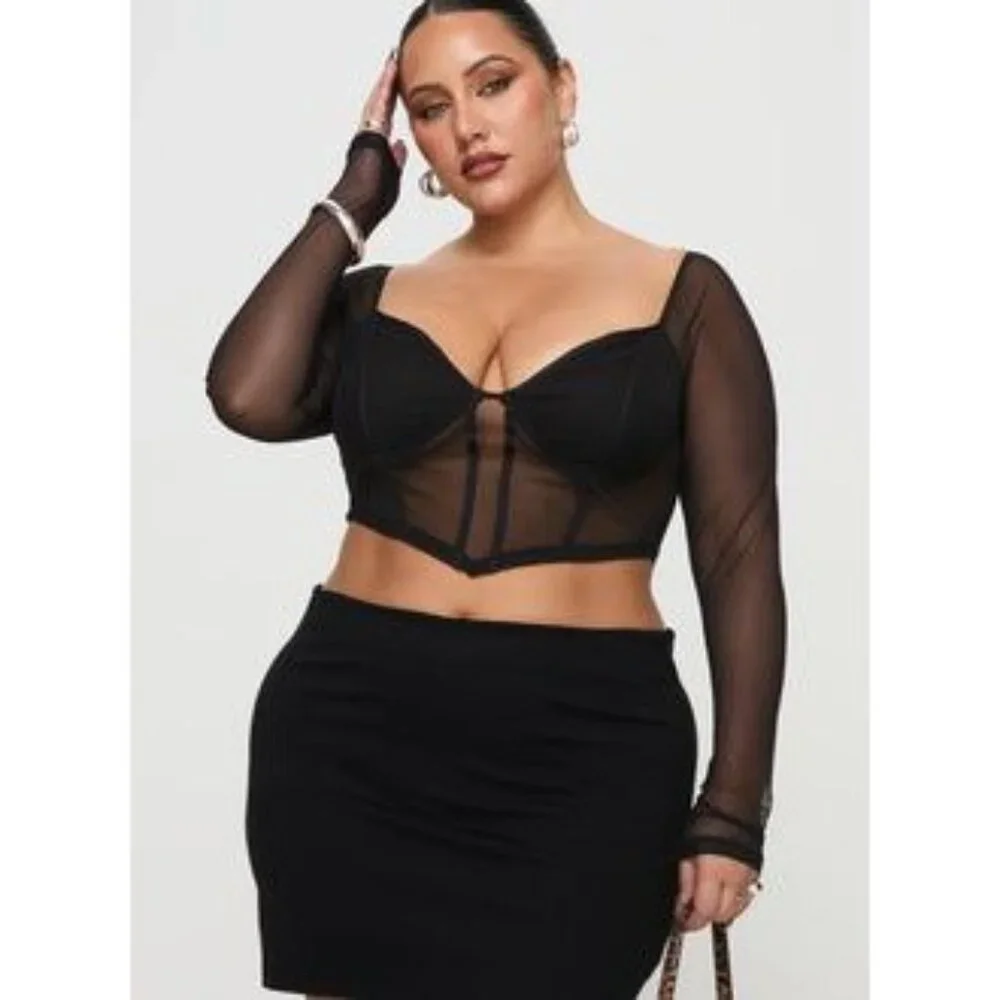 Princess Polly Maranta Long Sleeve Top Black Curve Size 14 - Picture 4 of 8